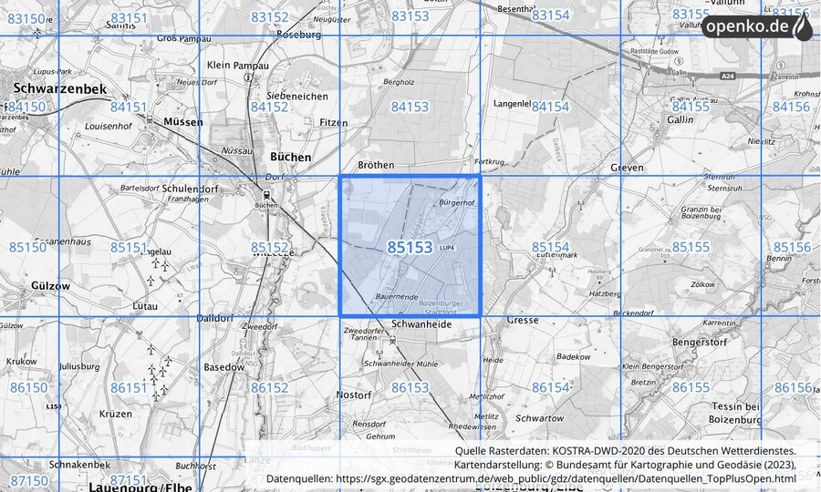 KOSTRA-DWD-2020 Rasterfeld Nr. 85153