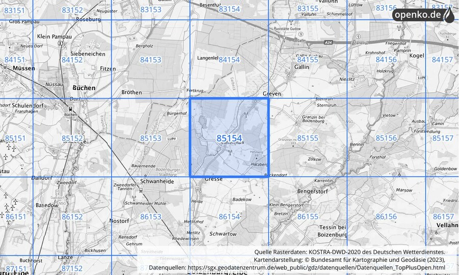 KOSTRA-DWD-2020 Rasterfeld Nr. 85154