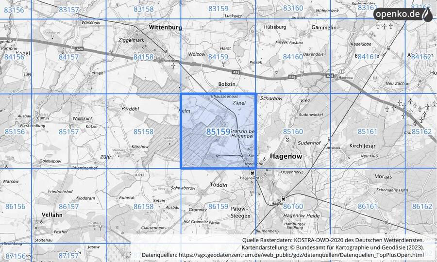 KOSTRA-DWD-2020 Rasterfeld Nr. 85159