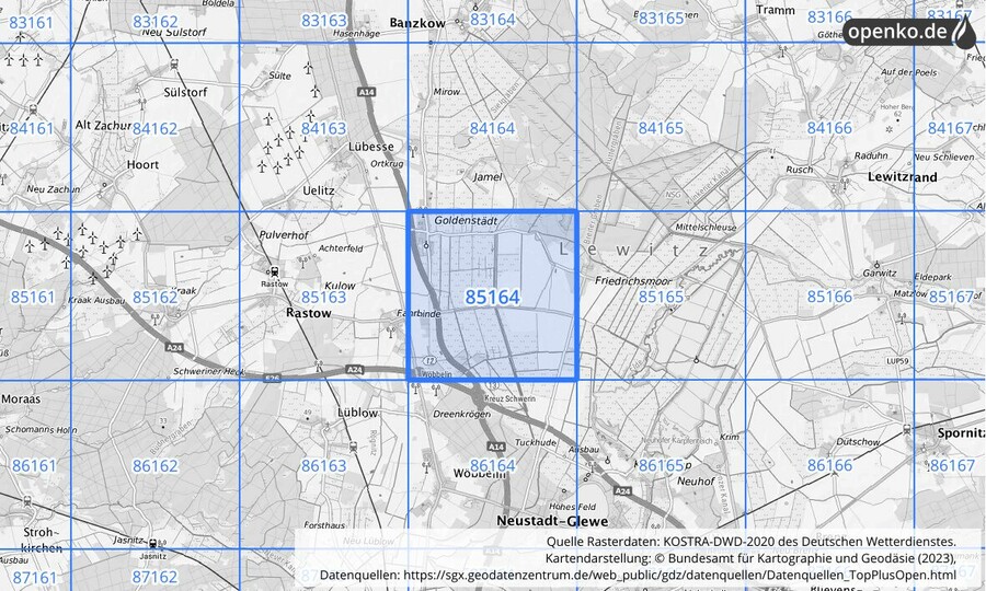 KOSTRA-DWD-2020 Rasterfeld Nr. 85164