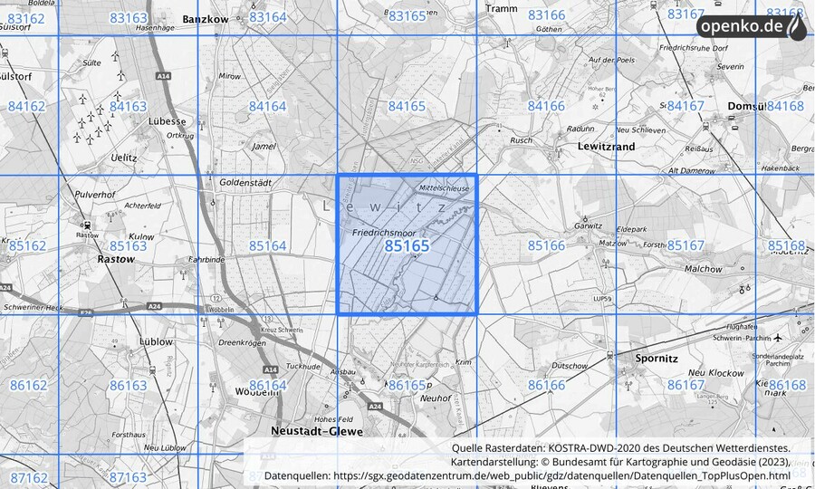 KOSTRA-DWD-2020 Rasterfeld Nr. 85165