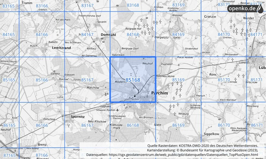 KOSTRA-DWD-2020 Rasterfeld Nr. 85168