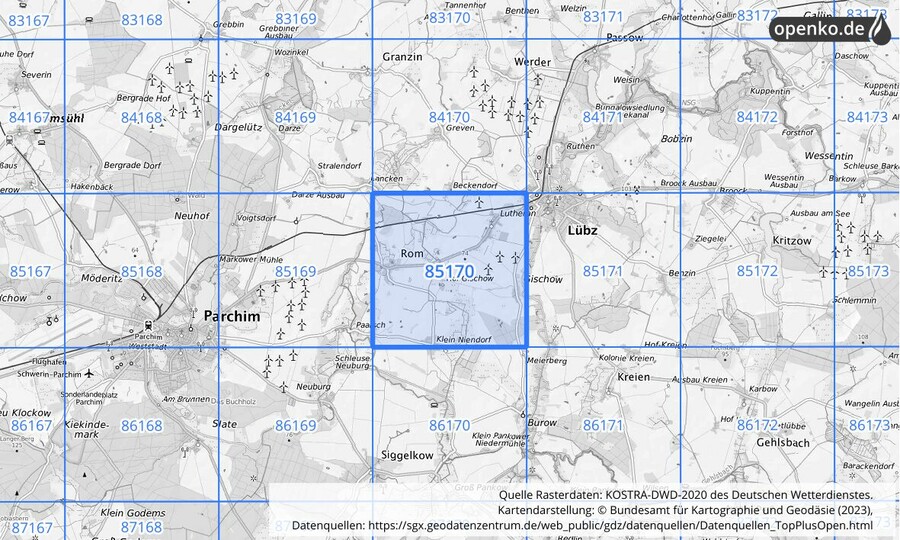 KOSTRA-DWD-2020 Rasterfeld Nr. 85170