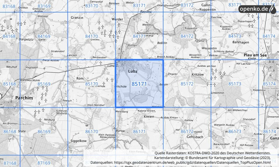 KOSTRA-DWD-2020 Rasterfeld Nr. 85171