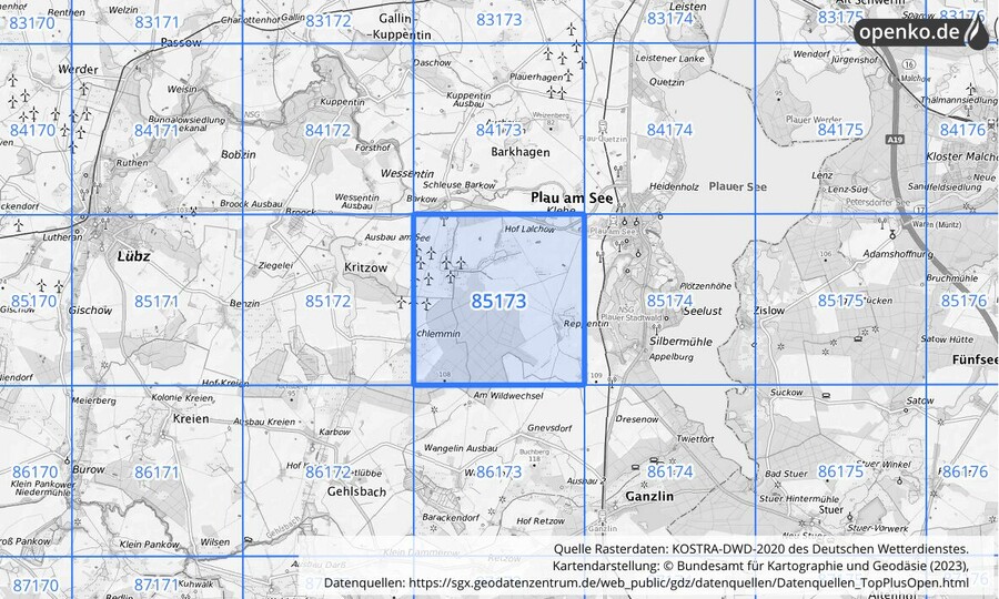 KOSTRA-DWD-2020 Rasterfeld Nr. 85173