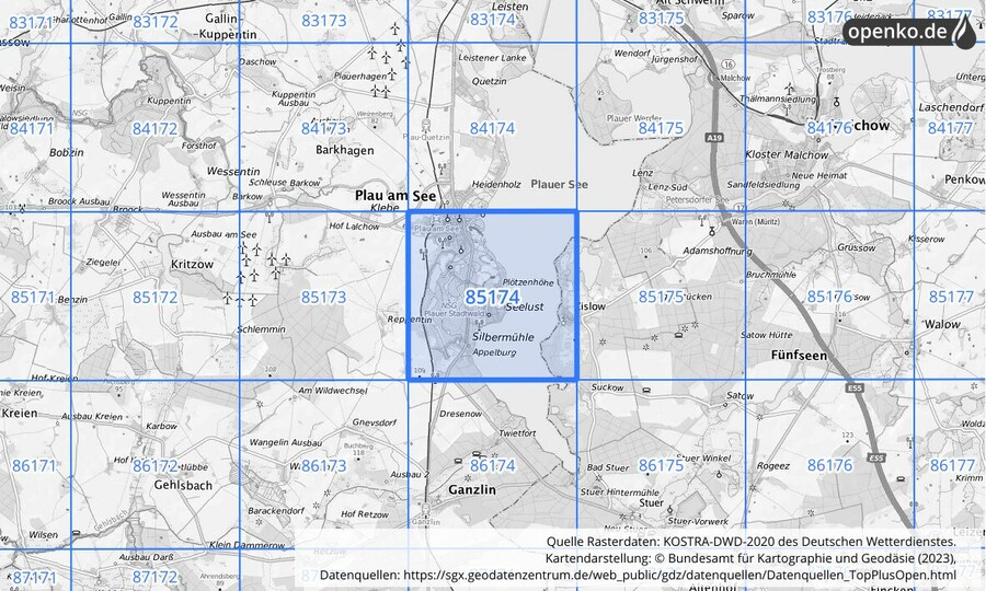 KOSTRA-DWD-2020 Rasterfeld Nr. 85174