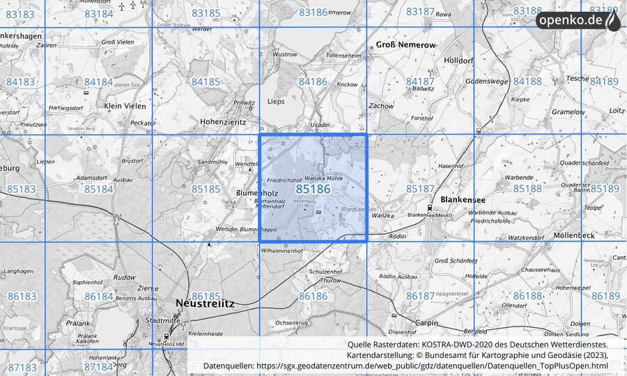 KOSTRA-DWD-2020 Rasterfeld Nr. 85186