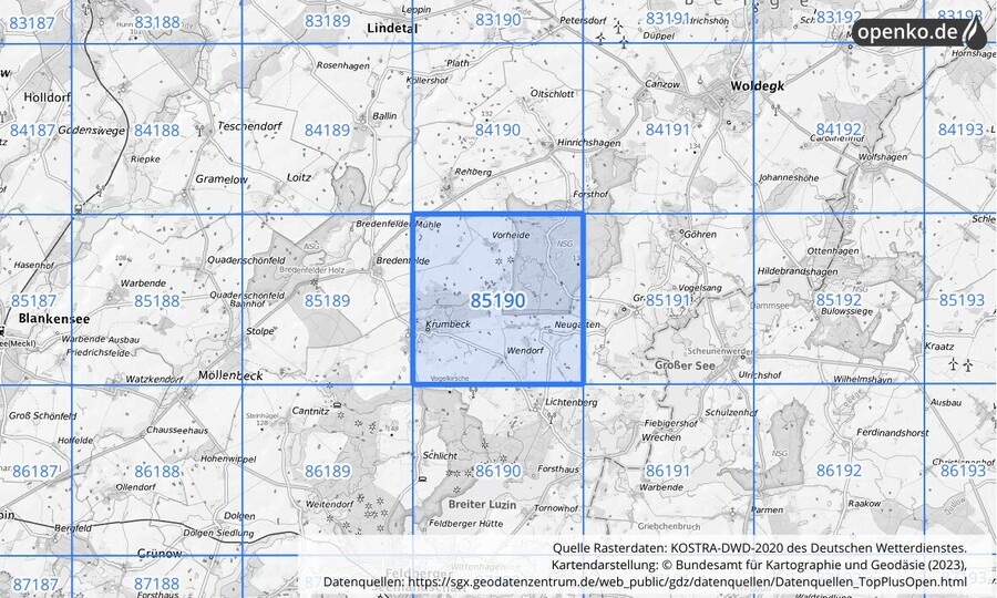 KOSTRA-DWD-2020 Rasterfeld Nr. 85190