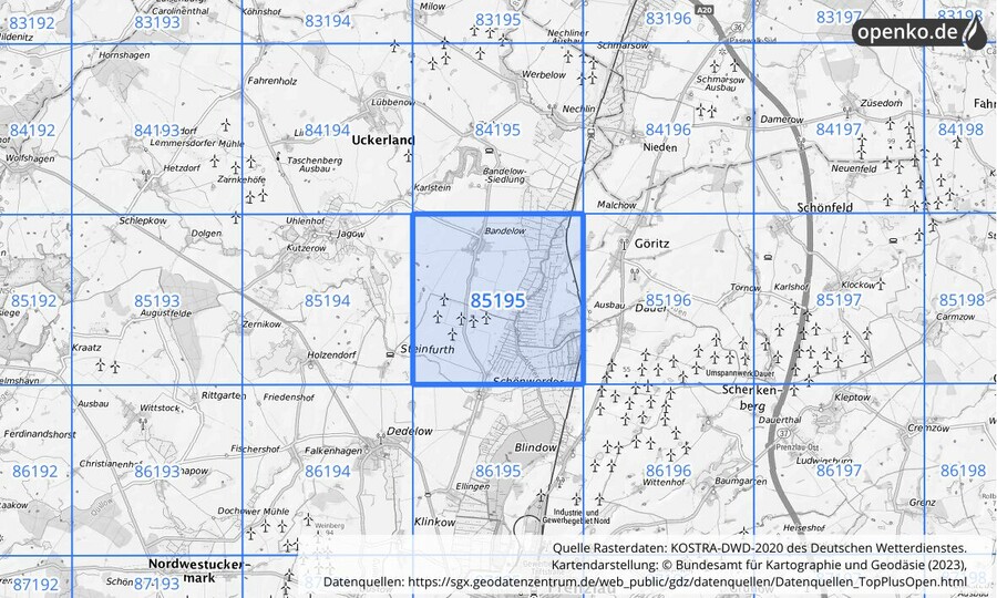 KOSTRA-DWD-2020 Rasterfeld Nr. 85195