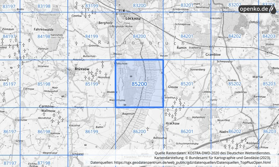 KOSTRA-DWD-2020 Rasterfeld Nr. 85200