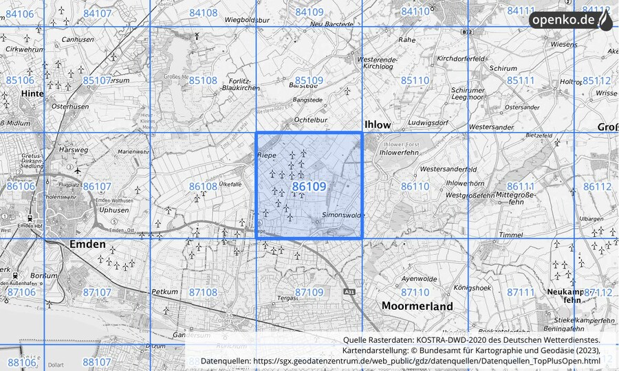 KOSTRA-DWD-2020 Rasterfeld Nr. 86109