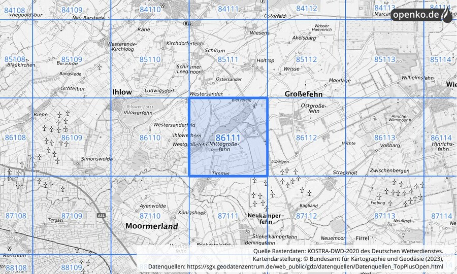 KOSTRA-DWD-2020 Rasterfeld Nr. 86111