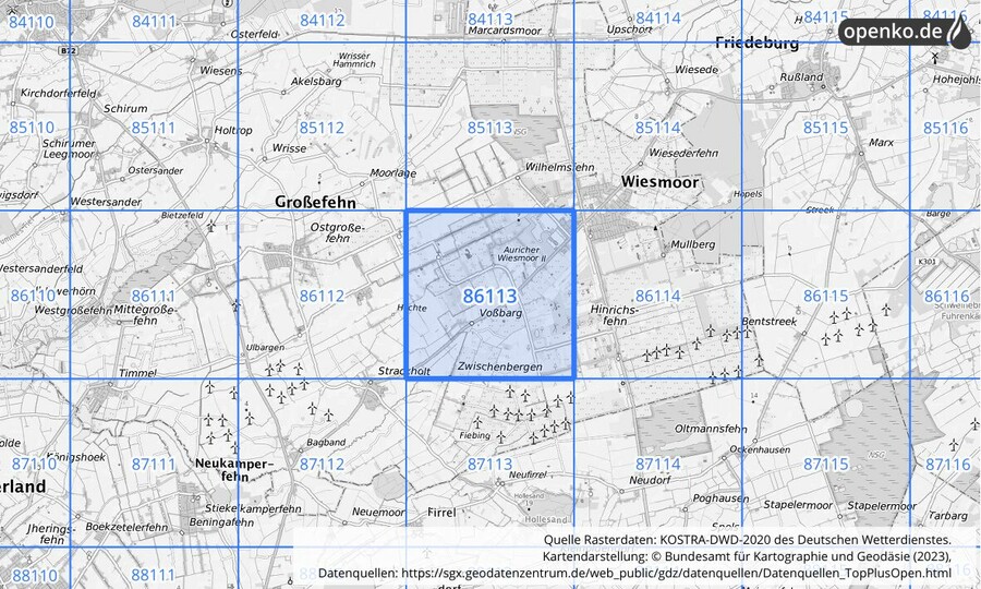 KOSTRA-DWD-2020 Rasterfeld Nr. 86113