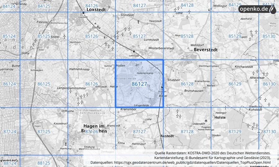 KOSTRA-DWD-2020 Rasterfeld Nr. 86127