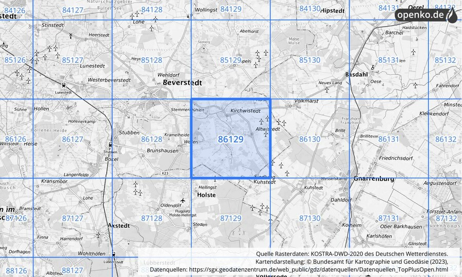 KOSTRA-DWD-2020 Rasterfeld Nr. 86129