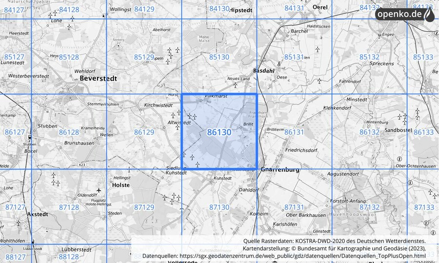 KOSTRA-DWD-2020 Rasterfeld Nr. 86130