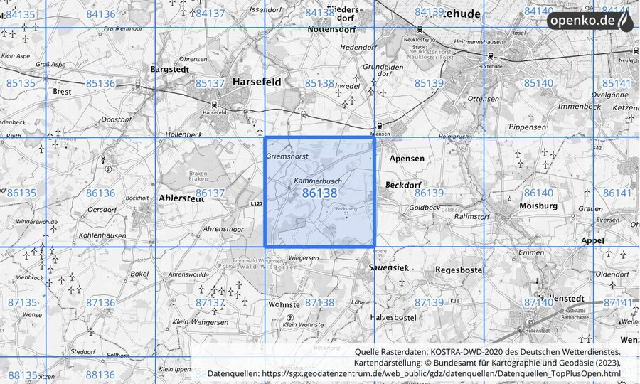 KOSTRA-DWD-2020 Rasterfeld Nr. 86138