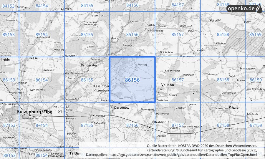 KOSTRA-DWD-2020 Rasterfeld Nr. 86156