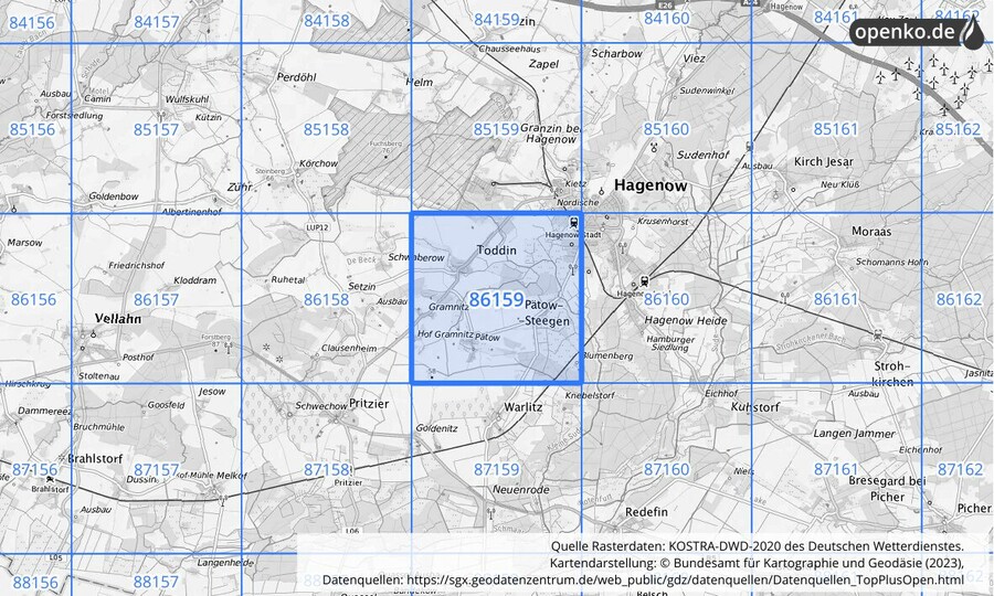 KOSTRA-DWD-2020 Rasterfeld Nr. 86159