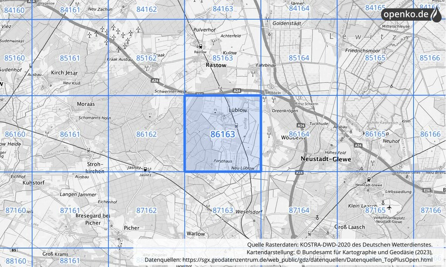 KOSTRA-DWD-2020 Rasterfeld Nr. 86163