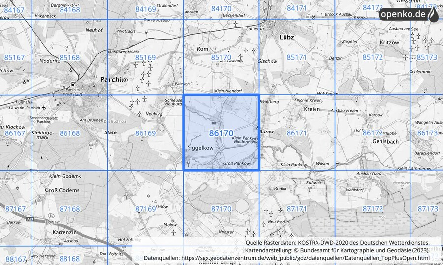 KOSTRA-DWD-2020 Rasterfeld Nr. 86170