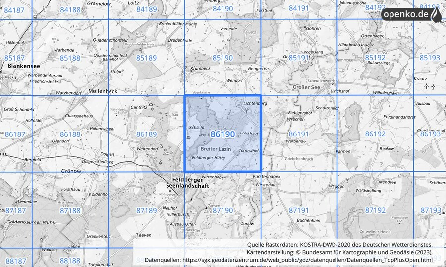 KOSTRA-DWD-2020 Rasterfeld Nr. 86190