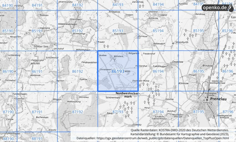 KOSTRA-DWD-2020 Rasterfeld Nr. 86193