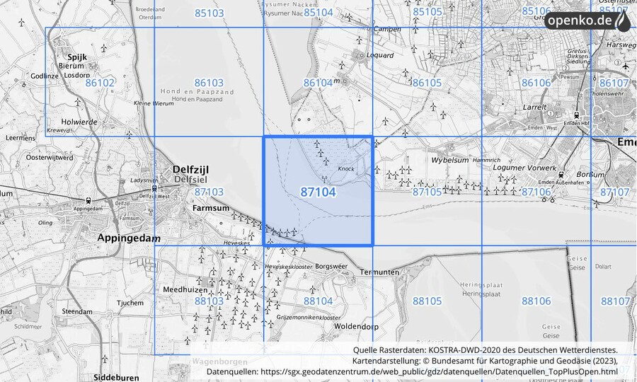 KOSTRA-DWD-2020 Rasterfeld Nr. 87104