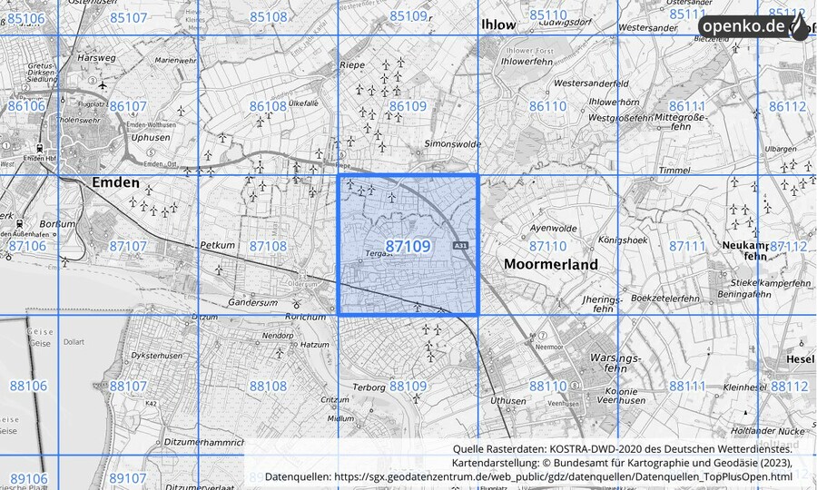 KOSTRA-DWD-2020 Rasterfeld Nr. 87109