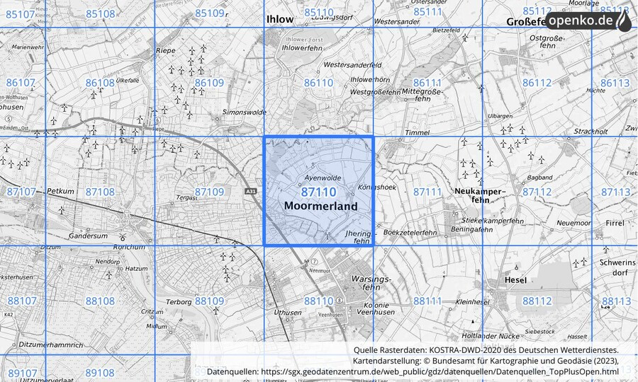 KOSTRA-DWD-2020 Rasterfeld Nr. 87110