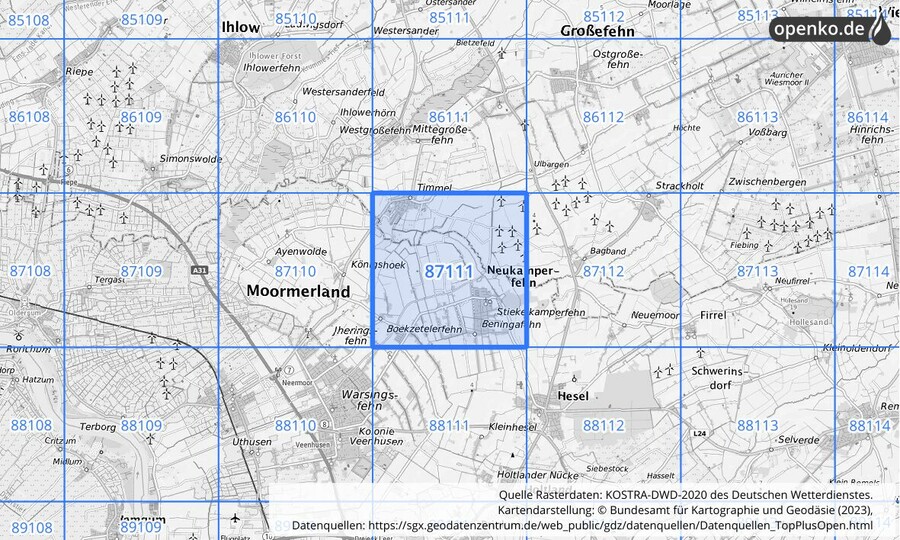 KOSTRA-DWD-2020 Rasterfeld Nr. 87111