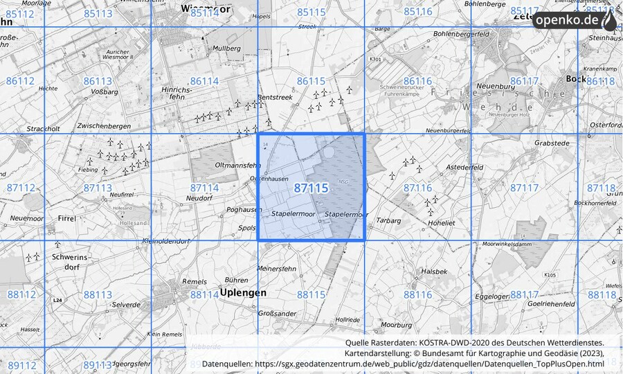 KOSTRA-DWD-2020 Rasterfeld Nr. 87115