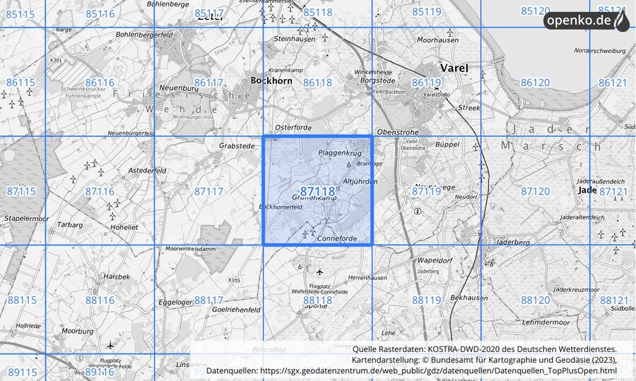 KOSTRA-DWD-2020 Rasterfeld Nr. 87118