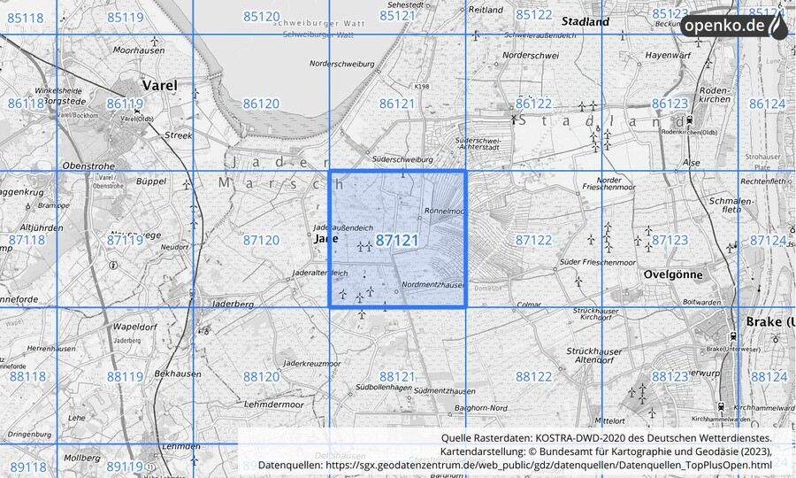 KOSTRA-DWD-2020 Rasterfeld Nr. 87121