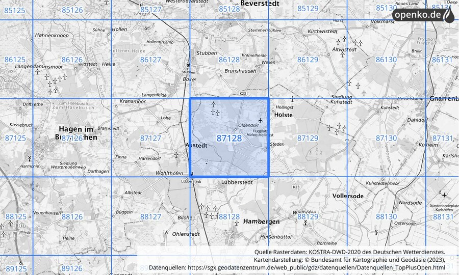 KOSTRA-DWD-2020 Rasterfeld Nr. 87128