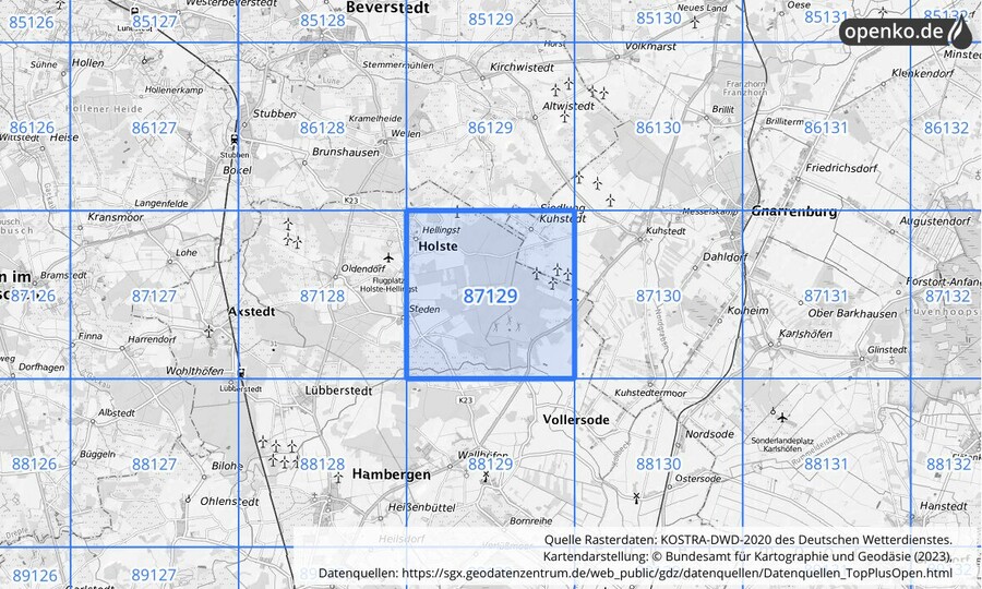 KOSTRA-DWD-2020 Rasterfeld Nr. 87129