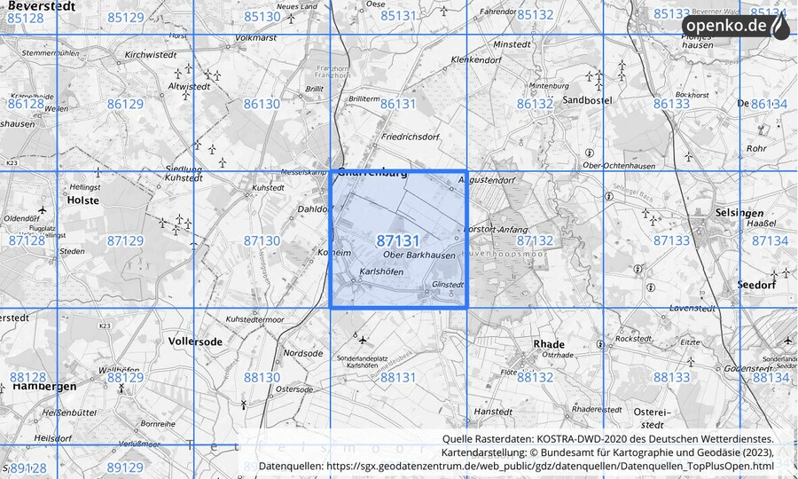 KOSTRA-DWD-2020 Rasterfeld Nr. 87131