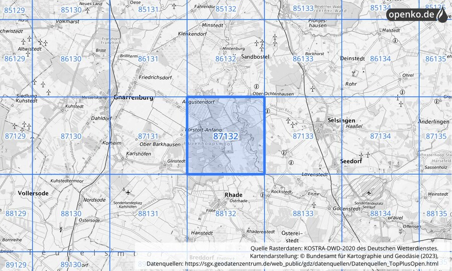 KOSTRA-DWD-2020 Rasterfeld Nr. 87132