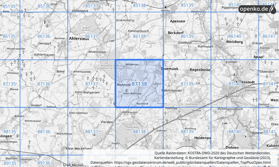 KOSTRA-DWD-2020 Rasterfeld Nr. 87138