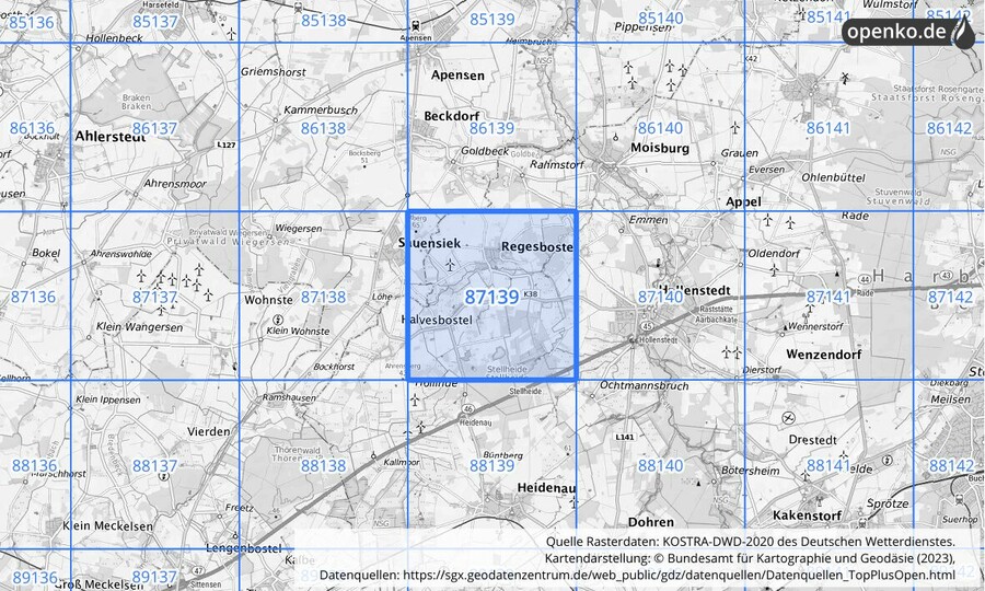 KOSTRA-DWD-2020 Rasterfeld Nr. 87139