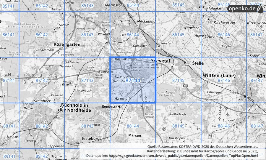 KOSTRA-DWD-2020 Rasterfeld Nr. 87144