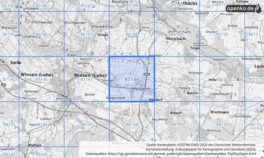 KOSTRA-DWD-2020 Rasterfeld Nr. 87148