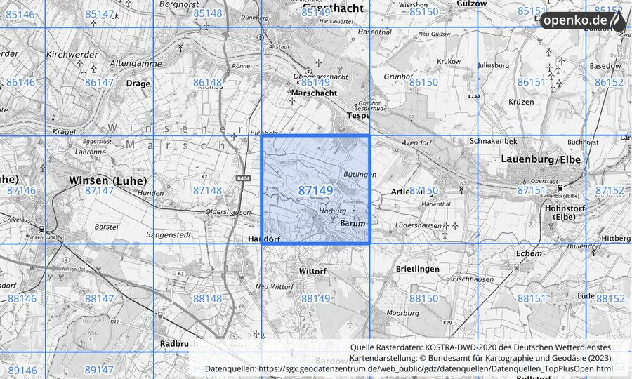 KOSTRA-DWD-2020 Rasterfeld Nr. 87149