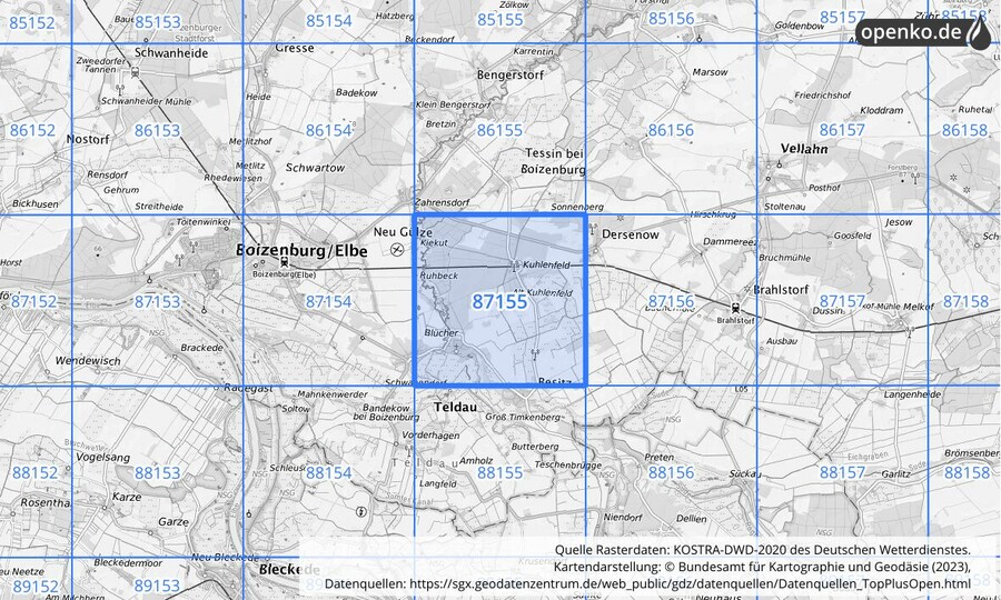 KOSTRA-DWD-2020 Rasterfeld Nr. 87155