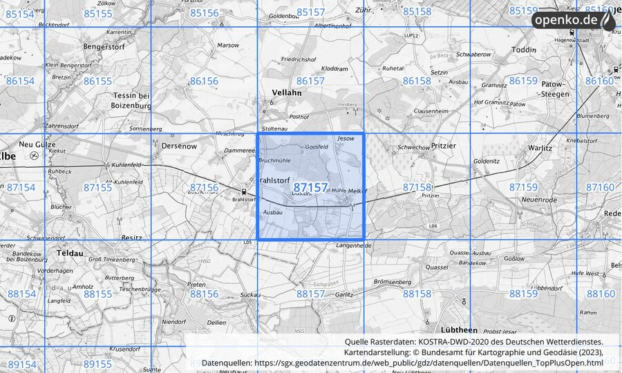 KOSTRA-DWD-2020 Rasterfeld Nr. 87157