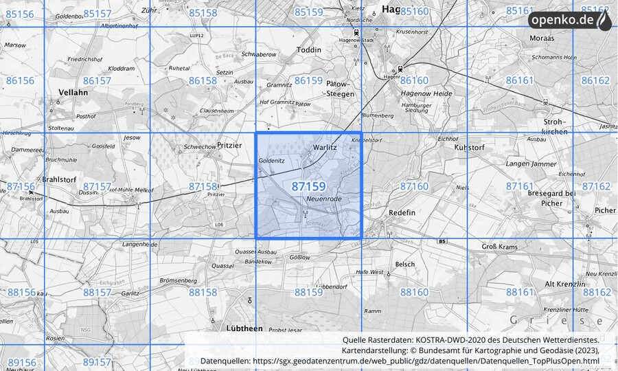 KOSTRA-DWD-2020 Rasterfeld Nr. 87159