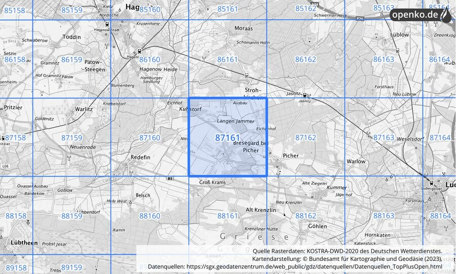 KOSTRA-DWD-2020 Rasterfeld Nr. 87161