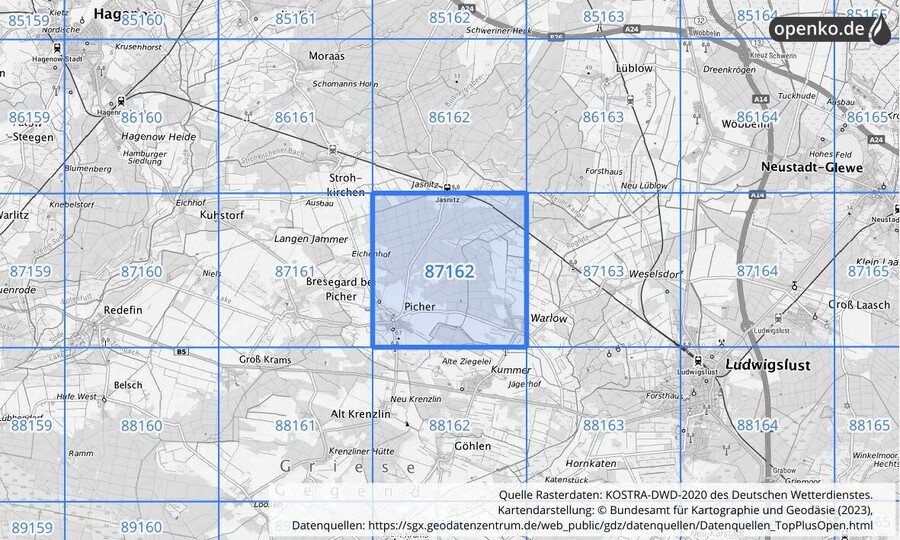 KOSTRA-DWD-2020 Rasterfeld Nr. 87162