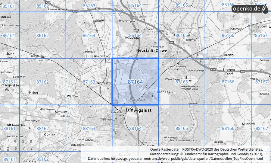 KOSTRA-DWD-2020 Rasterfeld Nr. 87164