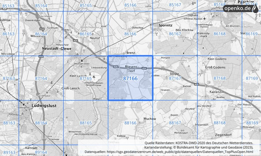 KOSTRA-DWD-2020 Rasterfeld Nr. 87166